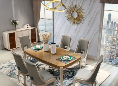 Dining room 6x chair set upholstered design solid wood group new