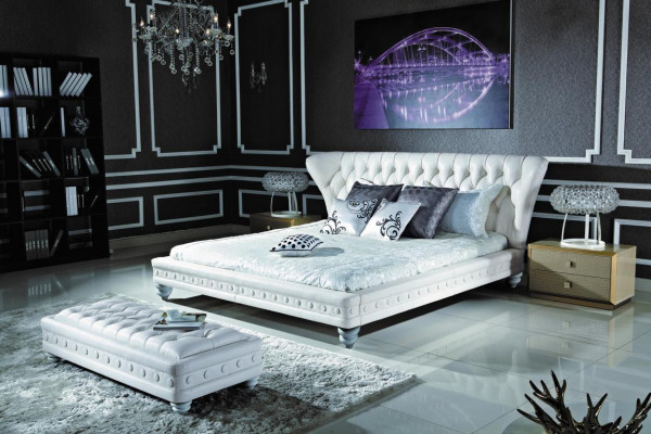 Designer double bed leather Chesterfield hotel luxury bedroom