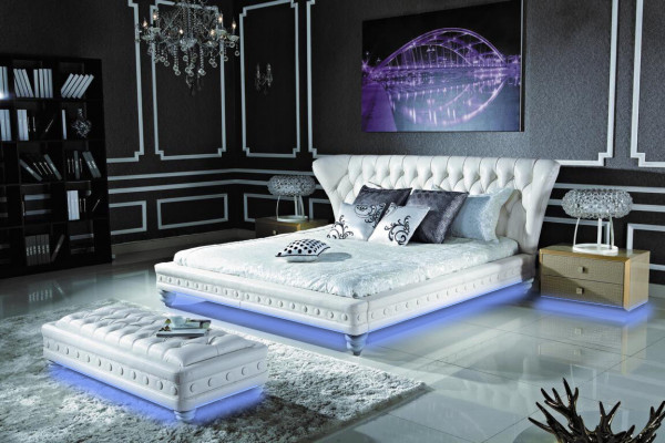 Designer double bed leather Chesterfield hotel luxury bedroom
