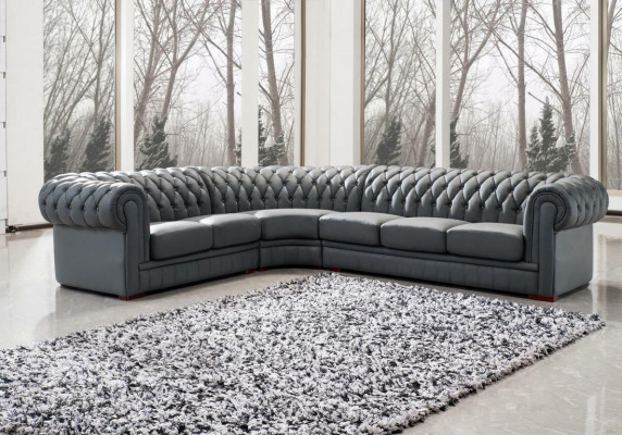 Classic Chesterfield Upholstered Seat Corner Leather Decor Set Living Landscape
