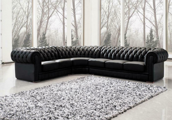 Classic Chesterfield Upholstered Seat Corner Leather Decor Set Living Landscape