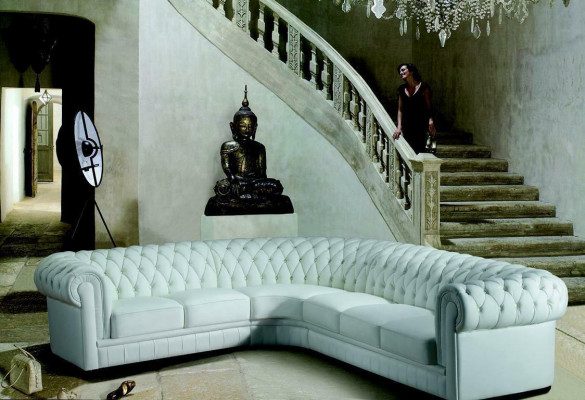 Classic Chesterfield Upholstered Seat Corner Leather Decor Set Living Landscape