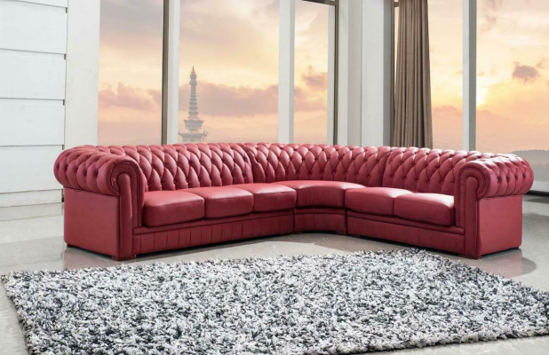 Classic Chesterfield Upholstered Seat Corner Leather Decor Set Living Landscape
