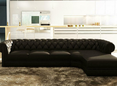 Classic Chesterfield Upholstered Corner Leather Sofa Living Landscape