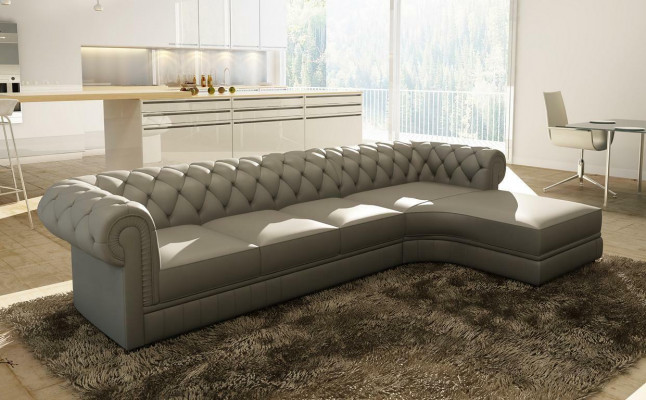 Classic Chesterfield Upholstered Corner Leather Sofa Living Landscape