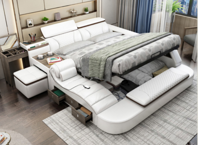 Multifunctional Bed Bluetooth Speakers Luxury Design Leather Beds