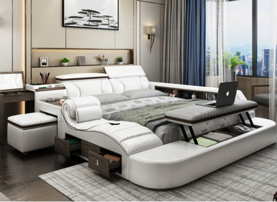 Multifunctional Bed Bluetooth Speakers Luxury Design Leather Beds