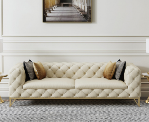 Chesterfield Couch Sofa Upholstery 3-Seater Sofas Seating Suite Sofas White