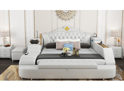 Luxury Bed Leather Beds 180x200 Multifunction Bedroom Lounger Shelves New