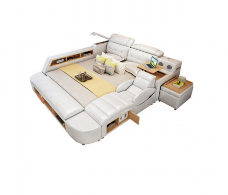 Double Luxury Design Leather Bed Upholstered Beds USB Hotel Multifunction