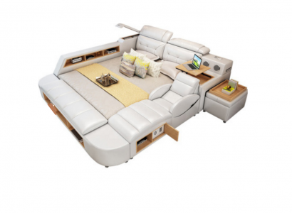 Double Luxury Design Leather Bed Upholstered Beds USB Hotel Multifunction