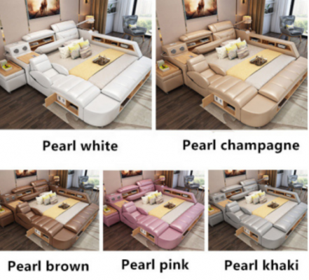 Double Luxury Design Leather Bed Upholstered Beds USB Hotel Multifunction