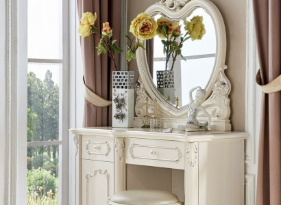 Classic Set Mirror Luxury Baroque Dressing Table Rococo Console Dresser Stool