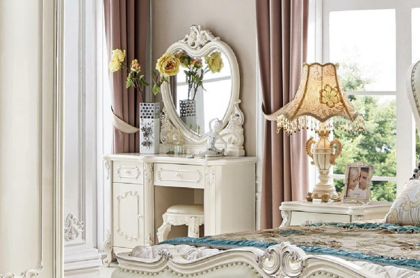 Vanity table with stool mirror, table makeup mirror, dressing makeup dresser, new.