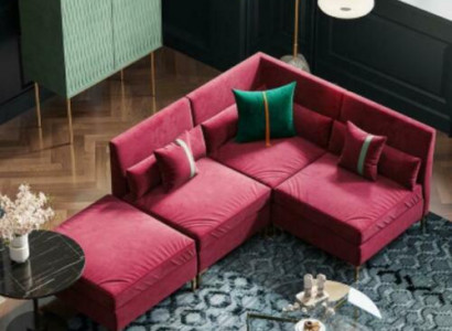 Corner sofa in L-shape, relaxing velvet, solid wood seating design couch lounge new