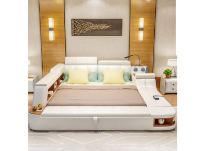 Multifunctional Bed Luxury Design Leather Beds Hotel Double Storage Shelf