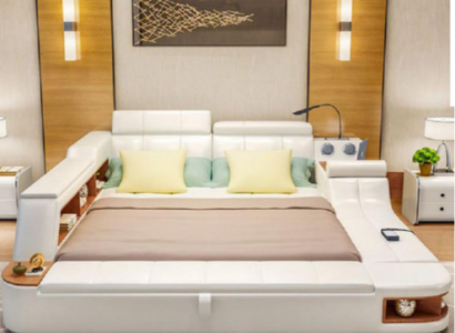 Multifunctional Bed Luxury Design Leather Beds Hotel Double Storage Shelf