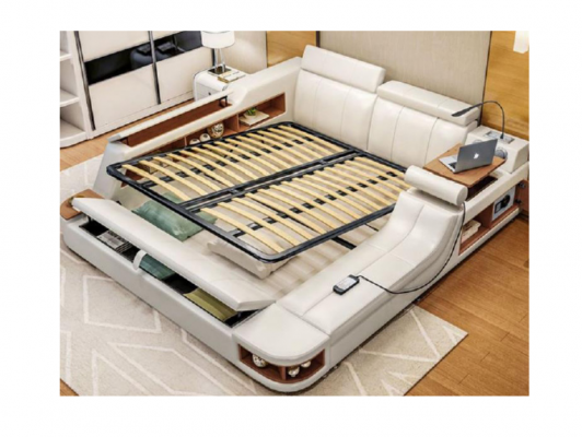 Multifunctional Bed Luxury Design Leather Beds Hotel Double Storage Shelf
