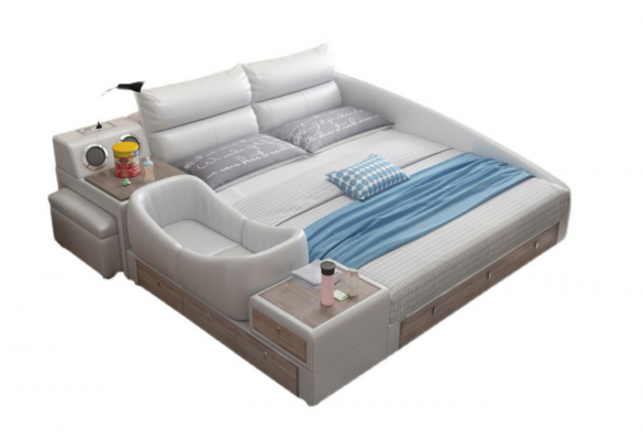 Bed Multifunction Shelf Wardrobe USB Charging Station Double Leather Beds