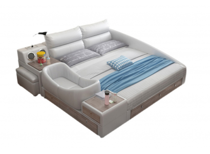 Bed Multifunction Shelf Wardrobe USB Charging Station Double Leather Beds