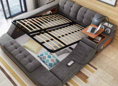 Design bed leather upholstered beds hotel massage function multifunction