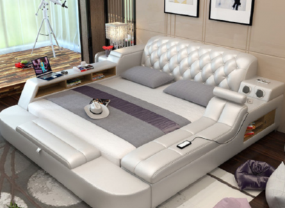 Design bed big beds leather hotel upholstery 180x200 multifunction shelf
