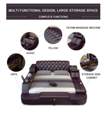 Design bed big beds leather hotel upholstery 180x200 multifunction shelf