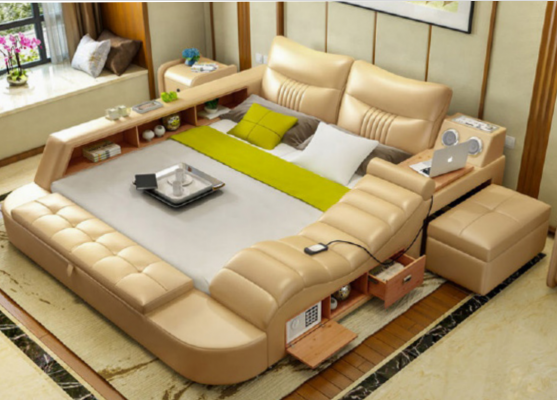 Bed Multifunction - Safe - Heated Lounger USB Sound Hotel Beds Leather