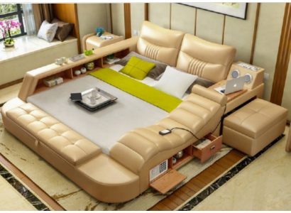 Bed Multifunction - Safe - Heated Lounger USB Sound Hotel Beds Leather