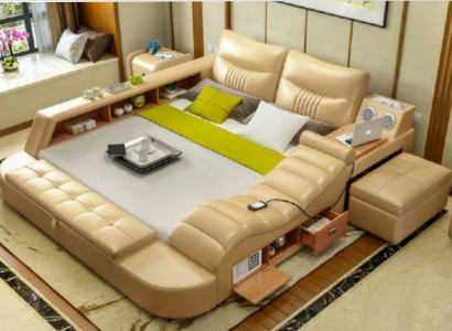 Bed Multifunction - Safe - Heated Lounger USB Sound Hotel Beds Leather