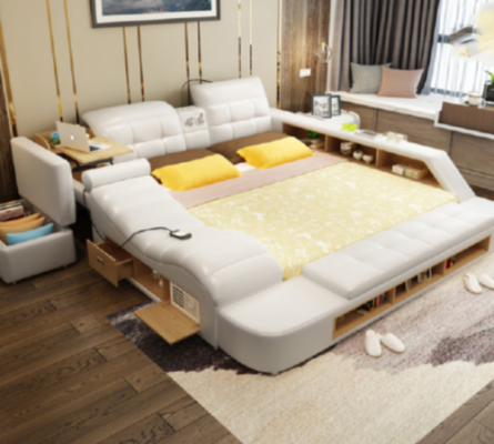 Double Design Leather Bed Upholstered Beds Modern Hotel Multifunction