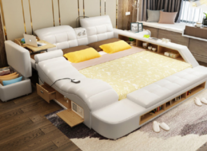 Double Design Leather Bed Upholstered Beds Modern Hotel Multifunction