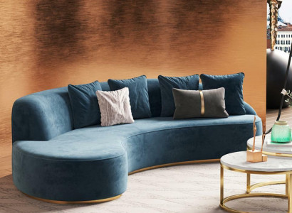 Velvet Sofa 4-Seater Upholstery Textile Modern Relax Seating Luxury Furniture Corner Sofa Round New
