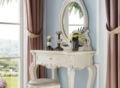 Dressing table, vanity table, dresser, mirror, makeup table, shelves, stool