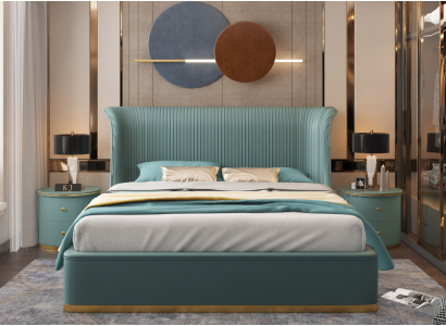 Luxury bedroom bed double bed textile wood leather upholstered beds 180x200 new