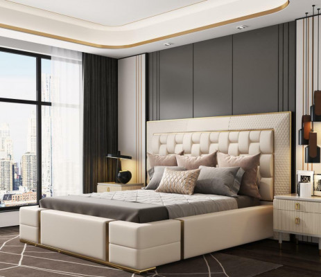 Double bed leather bed beds bed leather upholstered bedroom 180x200cm