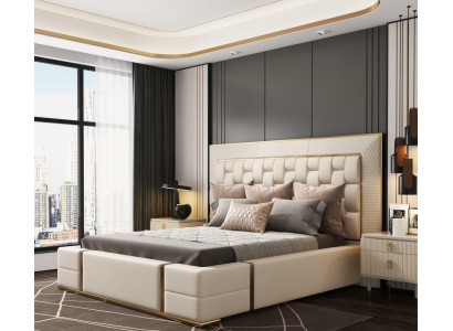 Double bed leather bed beds bed leather upholstered bedroom 180x200cm