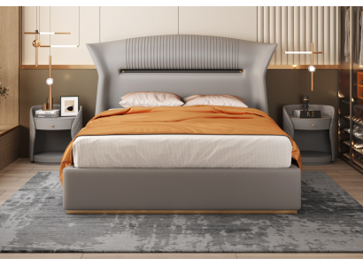 Gray leather bed design bedroom furniture double bed luxury hotel