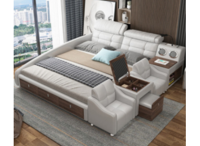 Multifunction Bed Luxury Design Leather Beds Hotel Double Storage Shelf