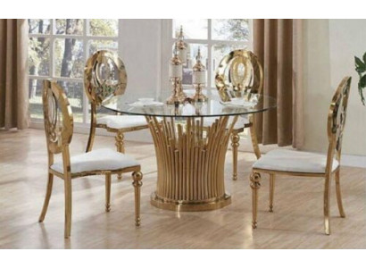 Round Stainless Steel Table Five-piece Round Dining Room Table + 4 Chair Set