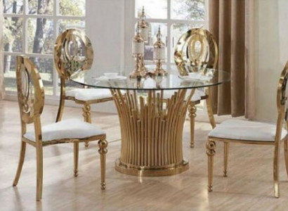 Round Stainless Steel Table Five-piece Round Dining Room Table + 4 Chair Set