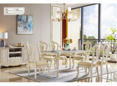 Classic dresser dining table dining room set 6 chairs cabinet 8 pcs. Solid wood