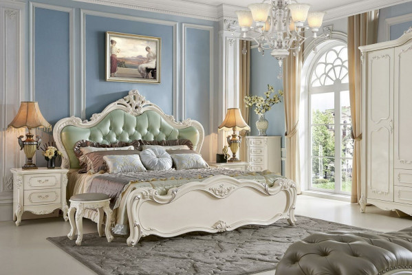 Bedroom set 6-piece. Dresser bed dressing table baroque solid wood