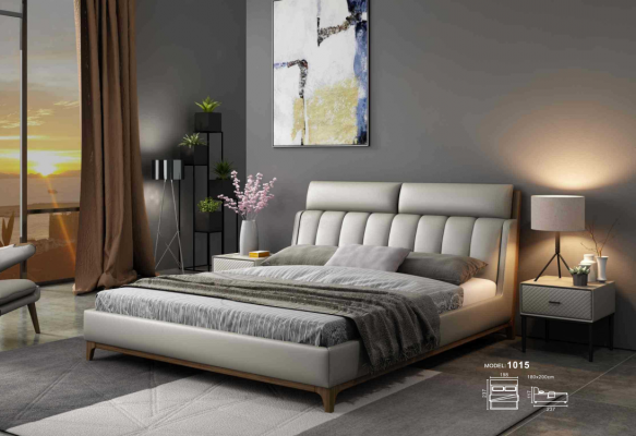 Modern design bed 180x200 leather wood beds double sleeping room