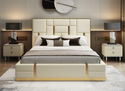Modern luxury bed bedroom Italian leather upholstered double beds metal design.
