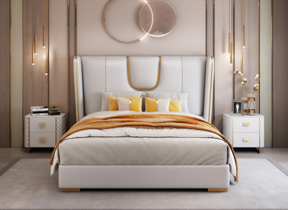 Luxury bedroom double bed 150/180x200cm leather metal beds