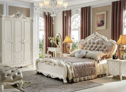 Bedroom sets king-size bed 6-piece baroque chesterfield furniture solid wood