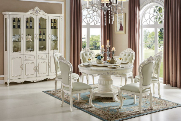 Round design armchairs upholstered table 4x dining room seat solid wood