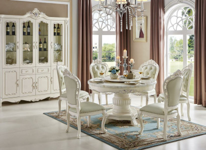 Round design armchairs upholstered table 4x dining room seat solid wood