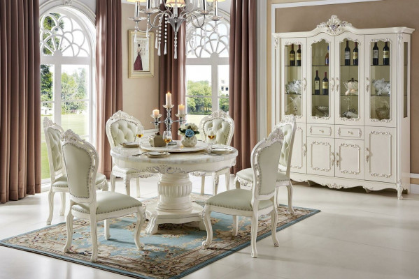 Round design armchairs upholstered table 4x dining room seat solid wood